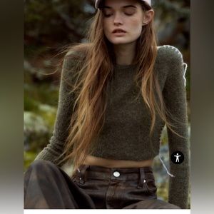 ZARA CONTRAST TOPSTITCHED CROPPED KNIT TOP, size Small